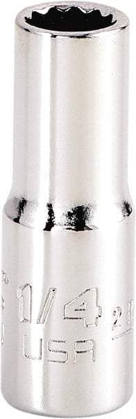 Proto - 1/4", 1/4" Drive, Standard Hand Socket - 12 Points, 1-15/64" OAL, Steel, Chrome Finish - All Tool & Supply