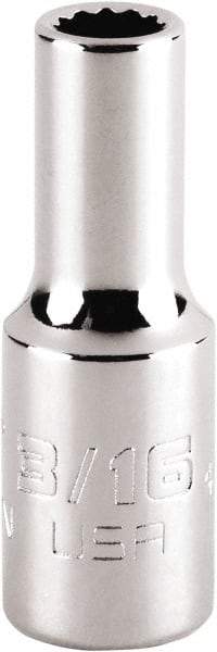 Proto - 3/16", 1/4" Drive, Standard Hand Socket - 12 Points, 1-15/64" OAL, Steel, Chrome Finish - All Tool & Supply