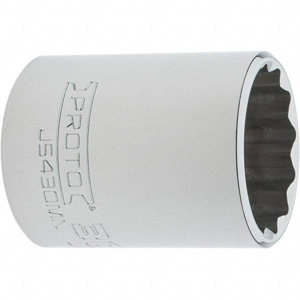 Proto - 1/2" Drive, Standard Hand Socket - 12 Points, 2" OAL, Steel, Chrome Finish - All Tool & Supply