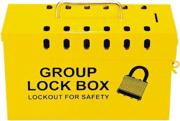 NMC - 10" Deep x 4" Wide x 6" High, Portable Group Lockout Box - Yellow, 13 Padlocks - All Tool & Supply