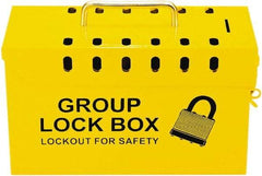 NMC - 10" Deep x 4" Wide x 6" High, Portable Group Lockout Box - Yellow, 13 Padlocks - All Tool & Supply