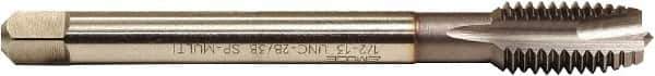 Emuge - 9/16-18 UNF, 3 Flute, TiCN Finish, HSS-E Spiral Point Tap - Plug Chamfer, Right Hand Thread, 4.331" OAL, 1.024" Thread Length, 0.429" Shank Diam, 2B/3B Class of Fit - Exact Industrial Supply