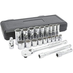 GearWrench - 22 Piece 3/8" Drive Chrome Finish Deep Well Socket Set - 12 Points, 3/8" to 7/8" Range, Inch/Metric Measurement Standard - All Tool & Supply