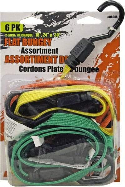 Erickson Manufacturing - Bungee Cord with Plastic Hook - 18, 24, 30" OAL, Black/Green/Red - All Tool & Supply