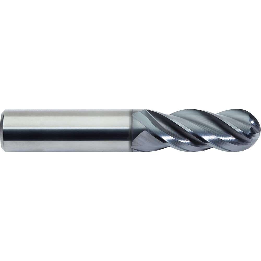 M.A. Ford - Ball End Mills; Mill Diameter (Inch): 1/2 ; Mill Diameter (Decimal Inch): 0.5000 ; Number of Flutes: 4 ; Length of Cut (Inch): 1-1/4 ; Length of Cut (Decimal Inch): 1.2500 ; Material: Solid Carbide - Exact Industrial Supply