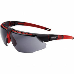 Uvex - Gray Lenses, Framed Safety Glasses - Anti-Fog, Red Frame, Adjustable Temples, Size Universal, Wrap Around - All Tool & Supply