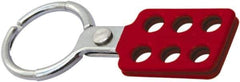 NMC - Single Jaw, 1-1/2" Jaw Diam, 6 PadLocks, Red Vinyl Insulation Aluminum Lockout Hasp - Scissor Action, 4-3/8" Long x 1-1/2" Wide, Red - All Tool & Supply