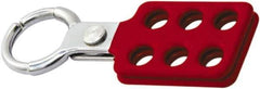 NMC - Single Jaw, 1" Jaw Diam, 6 PadLocks, Red Vinyl Insulation Aluminum Lockout Hasp - Scissor Action, 4-3/8" Long x 1-1/2" Wide, Red - All Tool & Supply