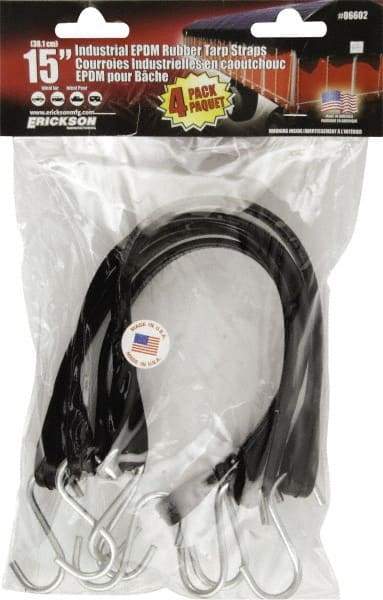 Erickson Manufacturing - Tarp Strap with S Hook - 15" OAL, Black - All Tool & Supply