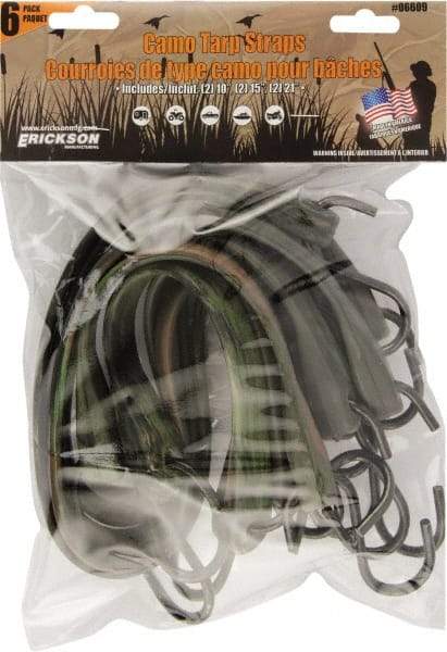 Erickson Manufacturing - Tarp Strap with S Hook - 10, 15, 21" OAL, Camouflage Green - All Tool & Supply