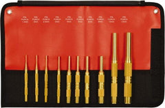 Mayhew - 10 Piece, 1.5 to 12mm, Pin Punch Set - Round Shank, Brass, Comes in Kit Bag - All Tool & Supply