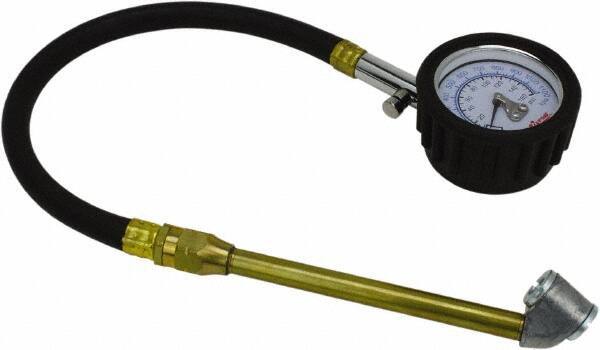 Milton - 0 to 160 psi Dial Dual Head Tire Pressure Gauge - 12' Hose Length, 5 psi Resolution - All Tool & Supply