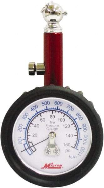 Milton - 0 to 160 psi Dial Ball Tire Pressure Gauge - 5 psi Resolution - All Tool & Supply