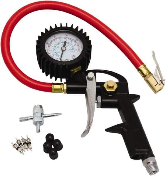 Milton - 0 to 150 psi Dial Easy-Clip Tire Pressure Gauge - 13' Hose Length, 2 psi Resolution - All Tool & Supply