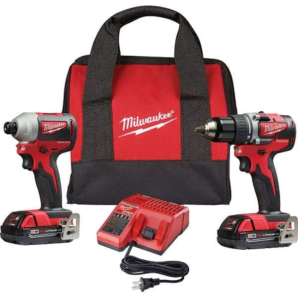 Milwaukee Tool - 18 Volt Cordless Tool Combination Kit - Includes Brushless Compact Drill/Driver & Brushless 1/4" Impact Driver, Lithium-Ion Battery Included - All Tool & Supply