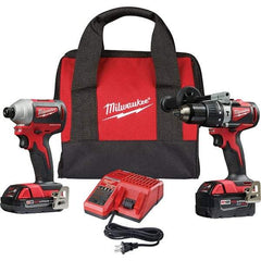 Milwaukee Tool - 18 Volt Cordless Tool Combination Kit - Includes 1/2" Brushless Hammer Drill/Driver & Brushless 1/4" Impact Driver, Lithium-Ion Battery Included - All Tool & Supply