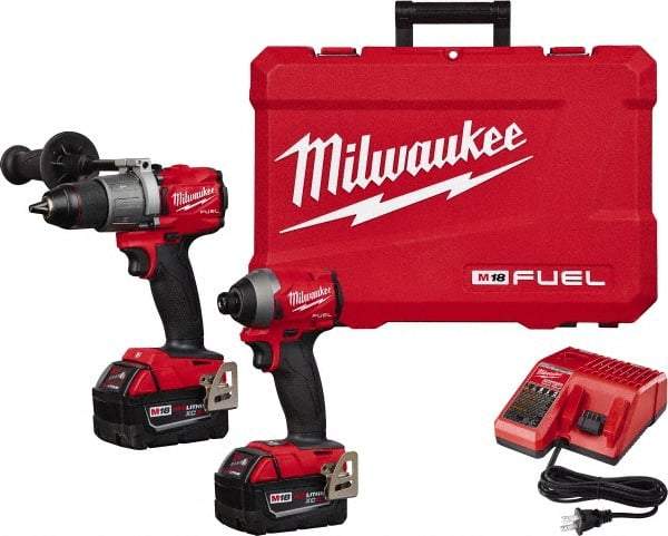 Milwaukee Tool - 18 Volt Cordless Tool Combination Kit - Includes 1/2" Brushless Hammer Drill/Driver & 1/4" Hex Impact Driver, Lithium-Ion Battery Included - All Tool & Supply