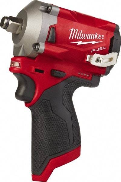 Milwaukee Tool - 1/2" Drive 12 Volt Pistol Grip Cordless Impact Wrench & Ratchet - 2,700 RPM, 0 to 3,200 BPM, 250 Ft/Lb Torque, Lithium-Ion Batteries - All Tool & Supply