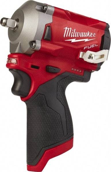 Milwaukee Tool - 1/4" Drive 12 Volt Pistol Grip Cordless Impact Wrench & Ratchet - 3,200 RPM, 0 to 4,300 BPM, 100 Ft/Lb Torque, Lithium-Ion Batteries - All Tool & Supply