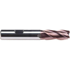 Emuge - 3/8" Diam, 7/8" LOC, 4 Flute Solid Carbide Roughing & Finishing End Mill - TiAlN Finish, 2-3/4" OAL, 3/8" Shank Diam, Weldon Shank, 38° Helix, Centercutting, Long Length - All Tool & Supply