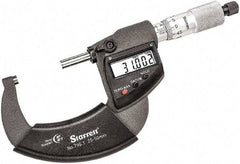 Starrett - 25 to 50mm Range, 0.001mm Graduation, Mechanical Outside Micrometer - Ratchet Thimble, 30mm Throat Depth, Accurate to 0.001mm - All Tool & Supply