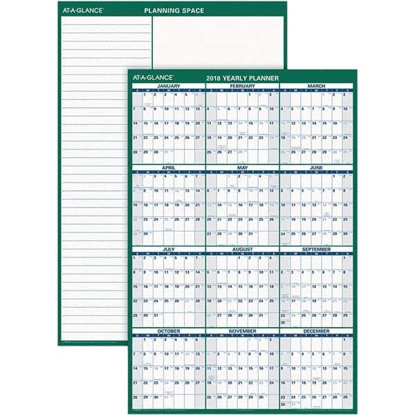 AT-A-GLANCE - 1 Sheet, 32 x 48", Erasable Wall Calendar - Green & White - All Tool & Supply