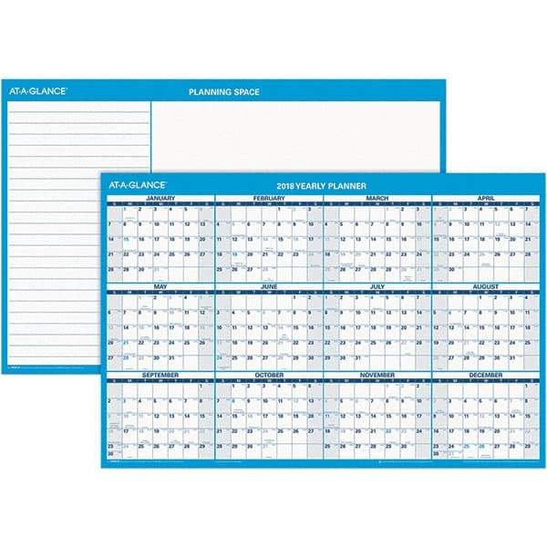 AT-A-GLANCE - 1 Sheet, 36 x 24", Erasable Wall Calendar - Blue & White - All Tool & Supply