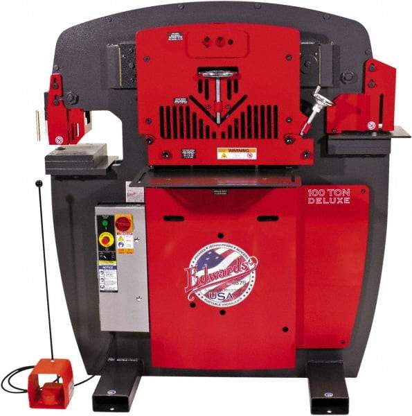 Edwards Manufacturing - 11" Throat Depth, 100 Ton Punch Pressure, 1-1/16" in 1" Punch Capacity Ironworker - 7-1/2 hp, 3 Phase, 460 Volts, 56" Wide x 63-1/8" High x 45-1/2" Deep - All Tool & Supply