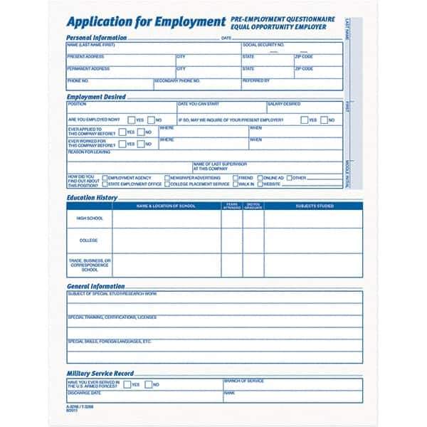 TOPS - 25 Sheet, 17 x 11", Employment Application Form - Purple & White - All Tool & Supply