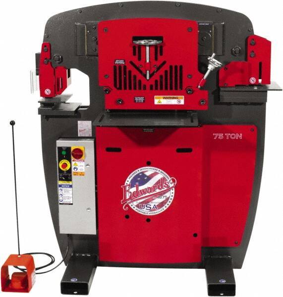 Edwards Manufacturing - 10" Throat Depth, 75 Ton Punch Pressure, 1-1/16" in 7/8" Punch Capacity Ironworker - 7-1/2 hp, 3 Phase, 230 Volts, 50" Wide x 60-1/4" High x 45" Deep - All Tool & Supply