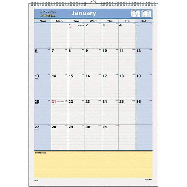 AT-A-GLANCE - 12 Sheet, 12 x 17", Wall Calendar - Blue & Yellow - All Tool & Supply