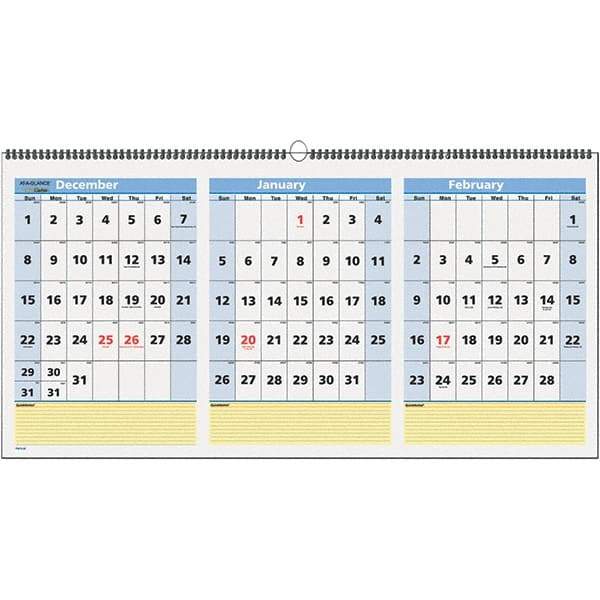 AT-A-GLANCE - 8 Sheet, 23-1/2 x 12", Wall Calendar - White - All Tool & Supply