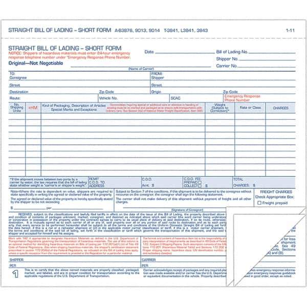 TOPS - 250 Sheet, 7-7/16 x 8-/2", Hazardous Material Short Forms - Blue & White - All Tool & Supply