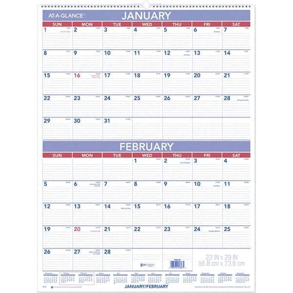 AT-A-GLANCE - 6 Sheet, 22 x 29", Wall Calendar - Blue & White - All Tool & Supply