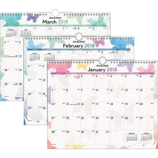 AT-A-GLANCE - 12 Sheet, 15 x 12", Wall Calendar - Watercolors - All Tool & Supply