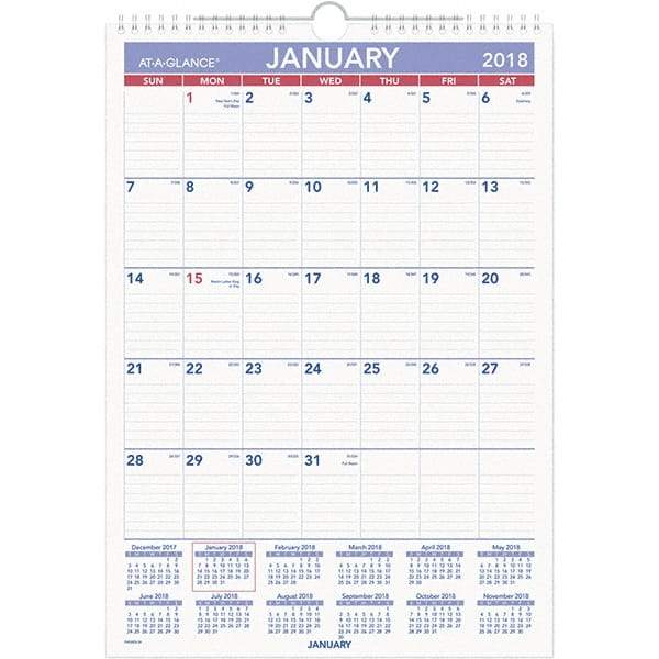 AT-A-GLANCE - 12 Sheet, 12 x 17", Erasable Wall Calendar - White - All Tool & Supply