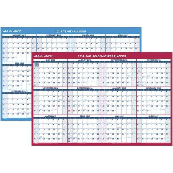 AT-A-GLANCE - 1 Sheet, 36 x 24", Erasable Wall Calendar - Blue, White & Red - All Tool & Supply