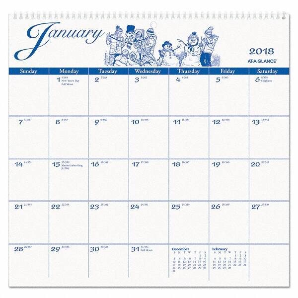 AT-A-GLANCE - 12 Sheet, 12 x 11-3/4", Wall Calendar - White - All Tool & Supply