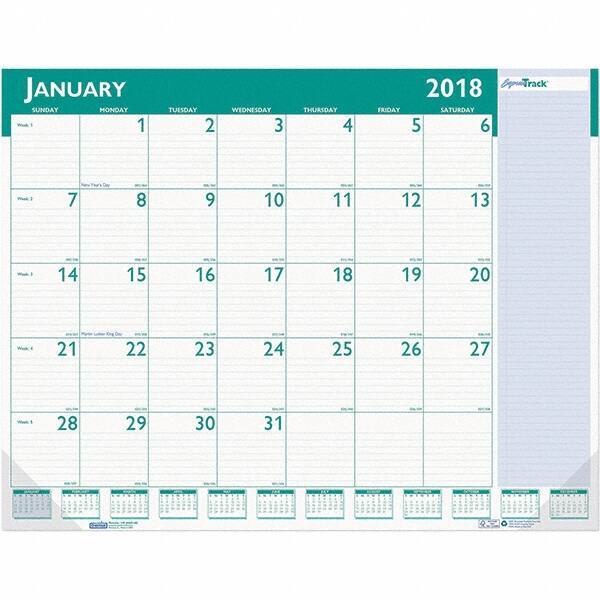 House of Doolittle - 12 Sheet, 22 x 17", Desk Pad Calendar - White & Teal - All Tool & Supply