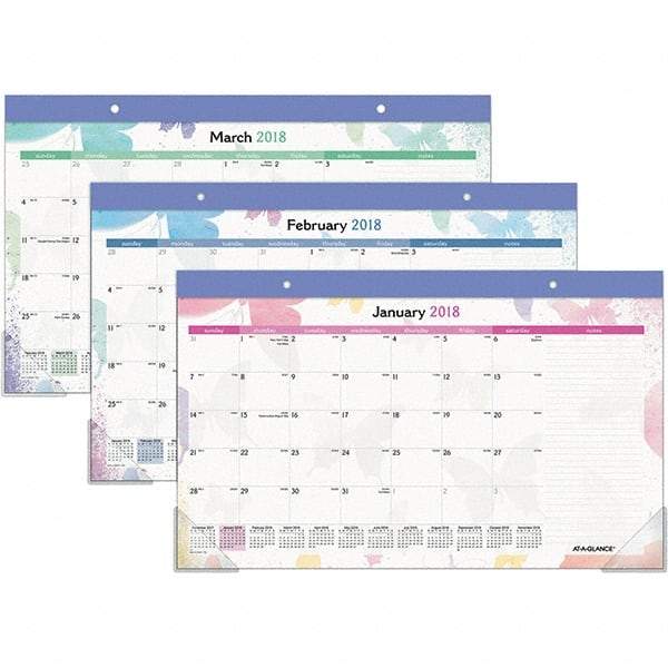 AT-A-GLANCE - 12 Sheet, 17-3/4 x 10-7/8", Desk Pad Calendar - Watercolors - All Tool & Supply