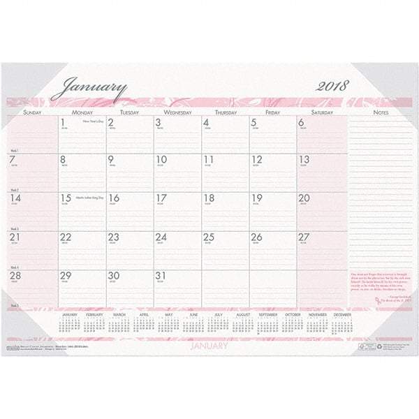 House of Doolittle - 12 Sheet, 18-1/2 x 13", Desk Pad Calendar - Pink & Gray - All Tool & Supply