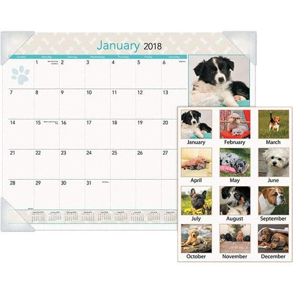 AT-A-GLANCE - 12 Sheet, 22 x 17", Desk Pad Calendar - Puppies - All Tool & Supply