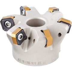 Iscar - 7 Inserts, 3.211" Cutter Diam, 0.047" Max Depth of Cut, Indexable High-Feed Face Mill - 1" Arbor Hole Diam, 2-3/4" High, FF SOF Toolholder, ON.U 05, OXMT 0507, S845 SN.U 13 Inserts, Series Helido - All Tool & Supply