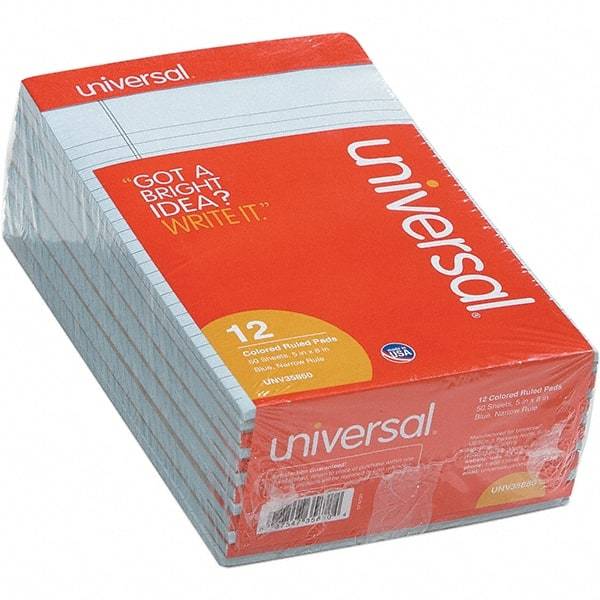 UNIVERSAL - 50 Sheet, 5 x 8", Narrow Note Pad - Blue - All Tool & Supply