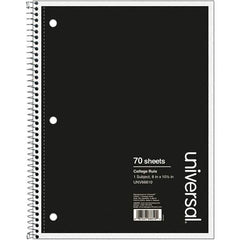 UNIVERSAL - 70 Sheet, 10-1/2 x 8", College Ruled Wire Bound Notebook - Black - All Tool & Supply