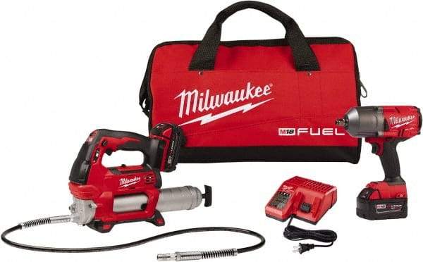 Milwaukee Tool - 1/2" Drive 18 Volt Pistol Grip Cordless Impact Wrench & Ratchet - 550/1,400/1,750 RPM, 0 to 2,100 BPM, 1,400 Ft/Lb Torque, 2 Lithium-Ion Batteries Included - All Tool & Supply