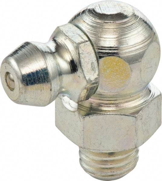 Umeta - 90° Head Angle, M6x0.75 Metric Steel Standard Grease Fitting - 9mm Hex, 18mm Overall Height, 5.5mm Shank Length, Zinc Plated Finish - All Tool & Supply