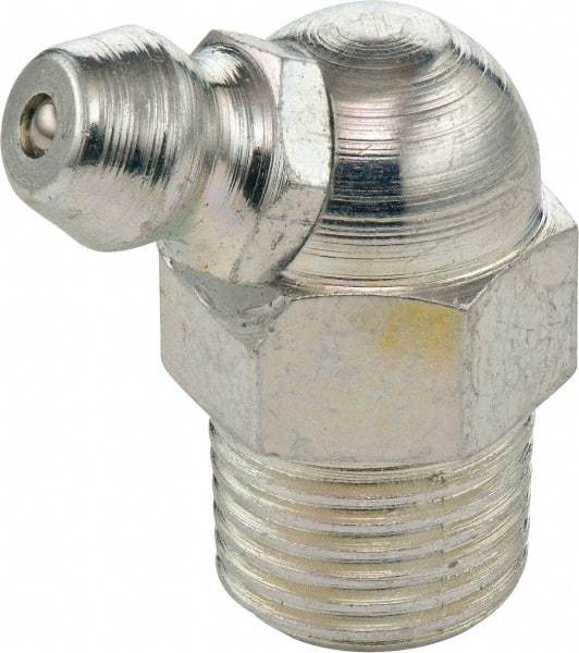 Umeta - 65° Head Angle, 1/8 PTF Steel Standard Grease Fitting - 7/16" Hex, 1.2188" Overall Height, Zinc Plated Finish - All Tool & Supply