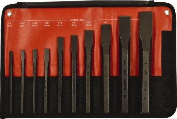 Mayhew - 10 Piece Cold Chisel Set - Hot Forged Carbon Steel, Sizes Included 1/4 to 1" - All Tool & Supply