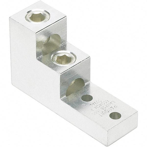 Panduit - 2 AWG Noninsulated Lug Connection Square Ring Terminal - 3/8" Stud, 4.91" OAL x 1-1/2" Wide, Tin Plated Aluminum Contact - All Tool & Supply